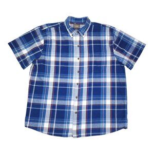 C.E. Schmidt Workwear Mens Blue Plaid Short Sleeve Button-Up Shirt XL Cotton